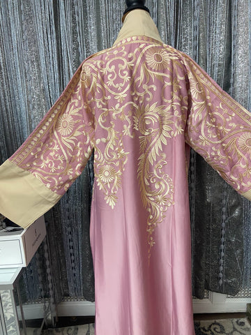 Blush Pink & Cream Embroidered Royal Abaya