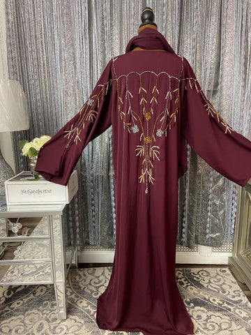 Burgundy Luxe Beaded Abaya